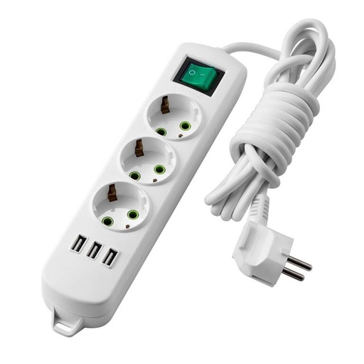 [PTG425.00025] LETITIA Extension Cord (3 USB, Switch), 3 Sockets, 3x1.5mm², LEZARD
