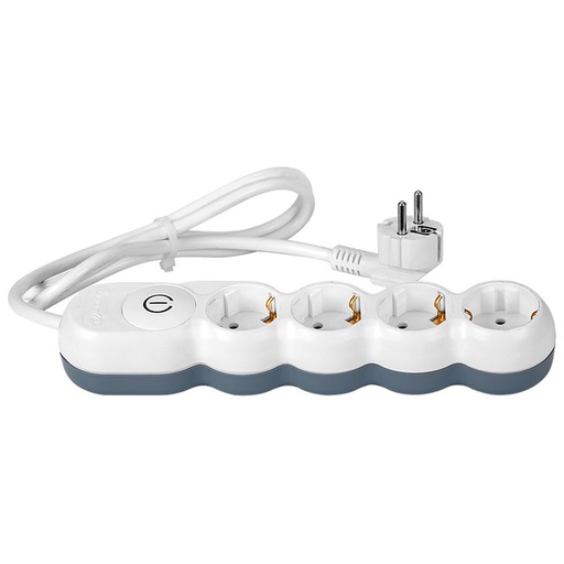 [PTG425.00049] Prelungitor (cu intrerupator), 4 prize, 3x1.5mm², Alb gri, WCONN