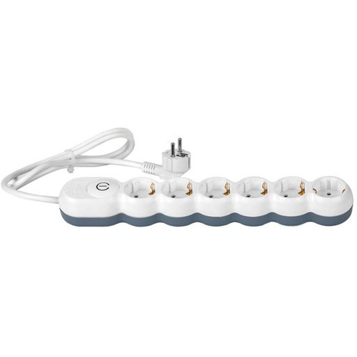 [PTG425.00054] Prelungitor (cu intrerupator), 6 prize, 3x1.5mm², Alb gri, WCONN
