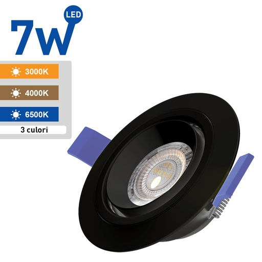[PTG062.00023] Eagle Eye Round Black Adjustable LED Spotlight, IP20, 360°, 7W, 3CCT, WELLMAX